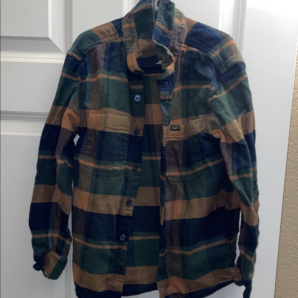 Abercrombie & Fitch Boy’s Plaid Shirt Jacket - Navy, Forest Green, and Camel
